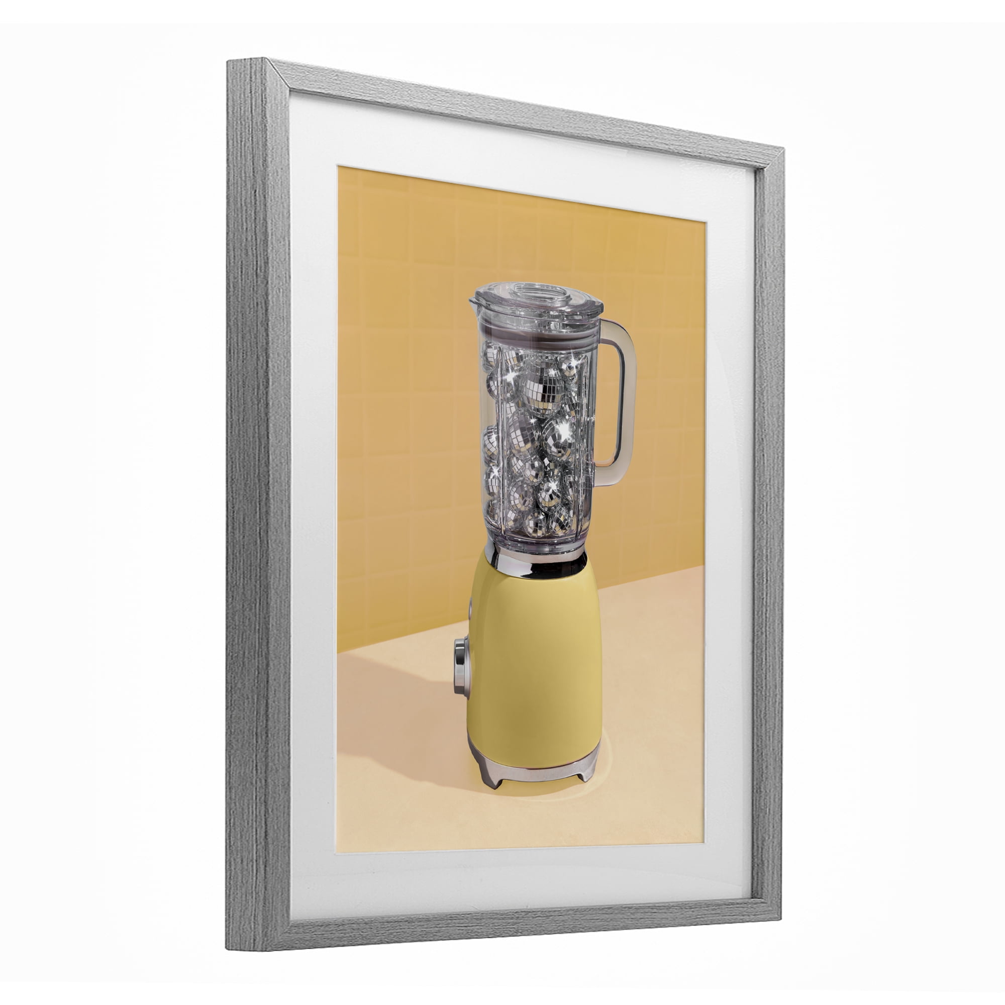 Stupell Industries Disco Drink Blender over Yellow Gray Framed Print Under Glass, design by LISH Creative