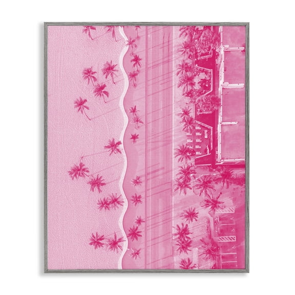 Stupell Industries Contemporary Pink Aerial Tropical Landscape Gray Framed Giclee Art, 11 x 14, by Lil' Rue