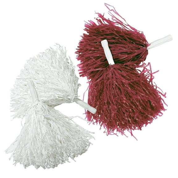 Fun Express 10" Burgundy & White Team Spirit Cheer Pom-Poms Set - 24 Pieces
