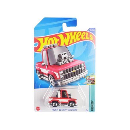 1983 Chevrolet Silverado Toon d Pickup Truck Red and White Tooned Series Diecast Model Car by Hot Wheels