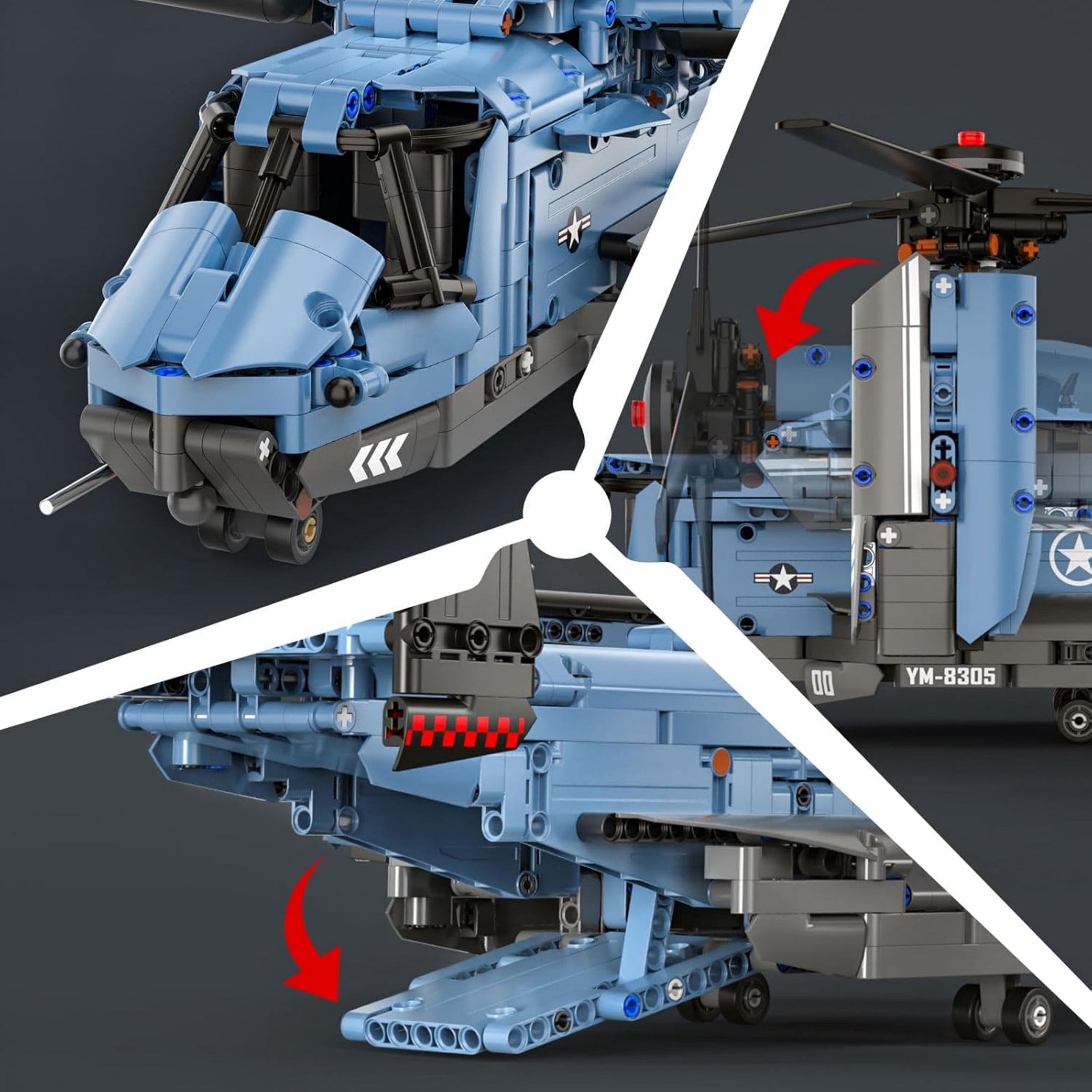 1486Pcs Osprey Aircraft Building Blocks Set, Model Kits for Teens & Adults, Creative Engineering Construction Toys, Christmas Birthday Gifts for Boys Girls Ages 8-12 14+