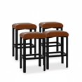 thumbnail image 1 of Set de 4 bancos altos para barra con tapizado de cuero sintético y asiento acolchado de alta densidad, diseñados para cocina, cafetería y comedor, color marrón, altura de 24 pulgadas, 1 of 7