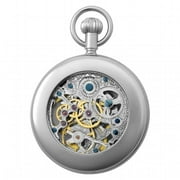Charles-Hubert Paris Women's Stainless Steel Open Face Dual Time Mechanical Pocket Watch