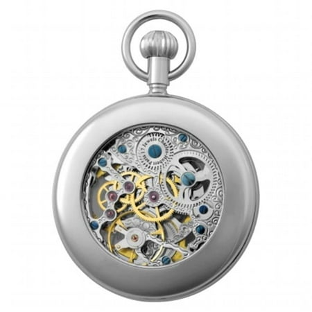 Charles-Hubert Paris Women's Stainless Steel Open Face Dual Time Mechanical Pocket Watch