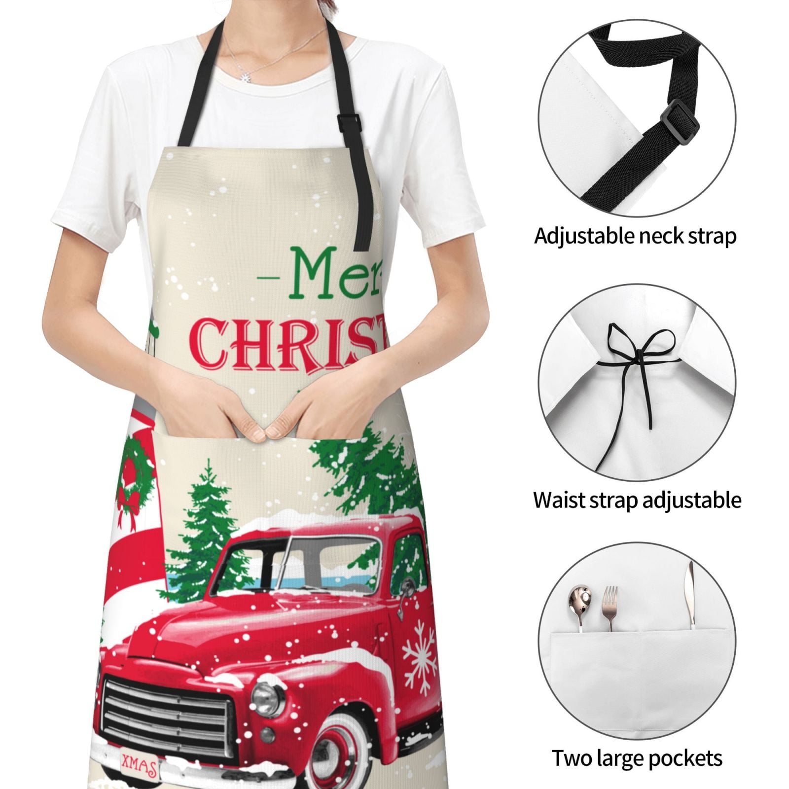 Picia Merry Christmas 1 Waterproof Apron for Unisex Adult - Adjustable Bib Apron with Pockets, Ideal for Cooking, Gardening, Painting, and Household Chores
