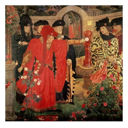 White Rose Garden - Choosing the Red and White Roses in the Temple Garden, 1910 Print Wall Art By Henry Payne