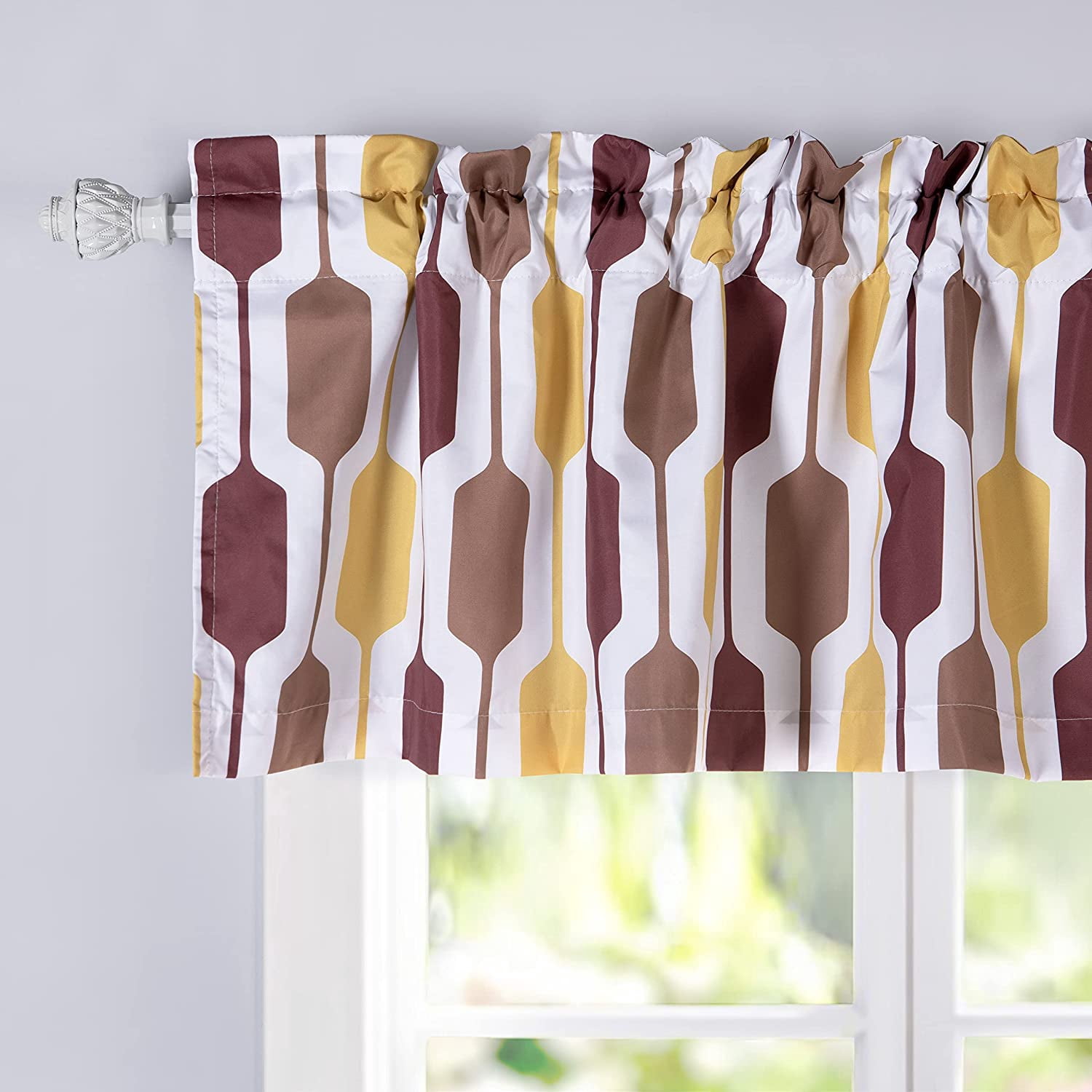 DriftAway Riley Geo Lined Window Curtain Valance Mid Century Geometric Pattern 2 Layers Rod Pocket, 52" x 18" Plus 2" Cotta