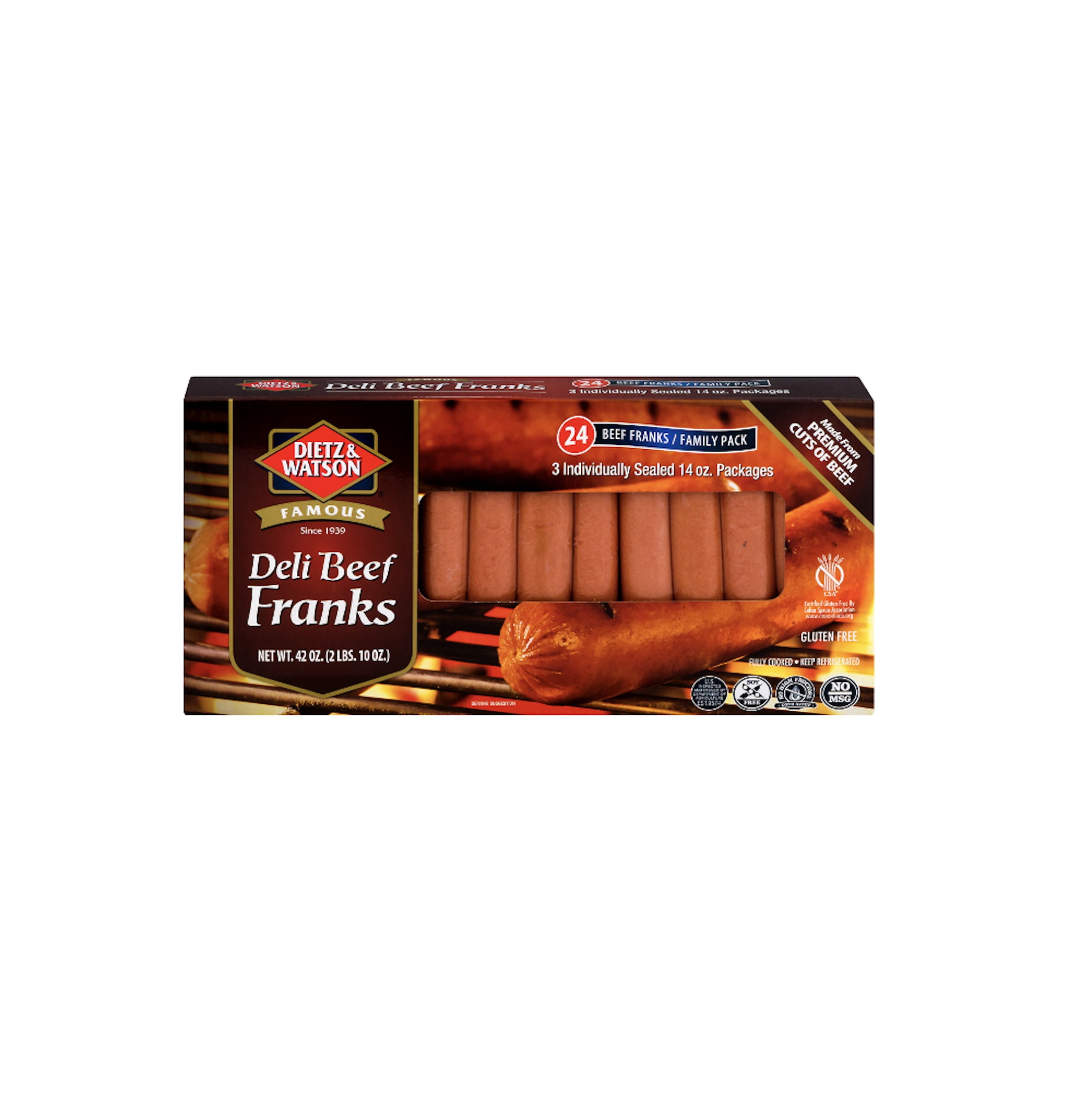Dietz & Watson Deli Beef Hot Dog Franks, 42 oz, (Fully Cooked)