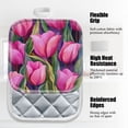 thumbnail image 3 of 4 Pack Pot Holders,Kitchen Essential, Potholder Set,Elegant Pink Tulips In A Watercolor Array, 3 of 6