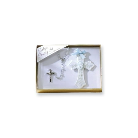 Porcelain and Silver-plated Boys Rosary and Cross Set Fine Jewelry Valentine's Day Gifts