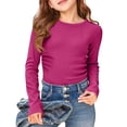 thumbnail image 2 of Hifoo Child Girls Long Sleeve Ribbed Stretch Tee Slim Fit O-Neck Casual Basic Tops Comfortable Kids Shirt Back To School Trendy Blouses, 2 of 4
