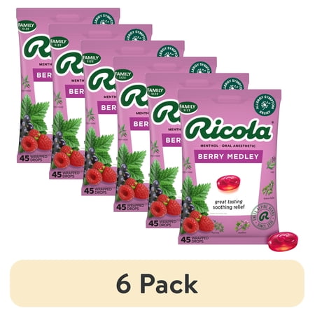(6 pack) Ricola Berry Medley Herbal Throat Drops, Value Pack, 45 Count