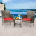 thumbnail image 7 of LiteHaven 3 Piece Outdoor Furniture Set Patio Gray Wicker Chairs Furniture Bistro Conversation Set 2 Rattan Chairs with Red Cushions and Glass Coffee Table for Porch Lawn Garden Balcony Backyard  Red, 7 of 7