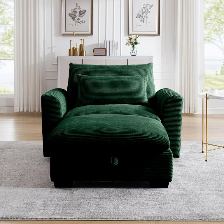Upholstered Armchair with Ottoman Latitude Run Fabric or Leather Type Green Corduroy