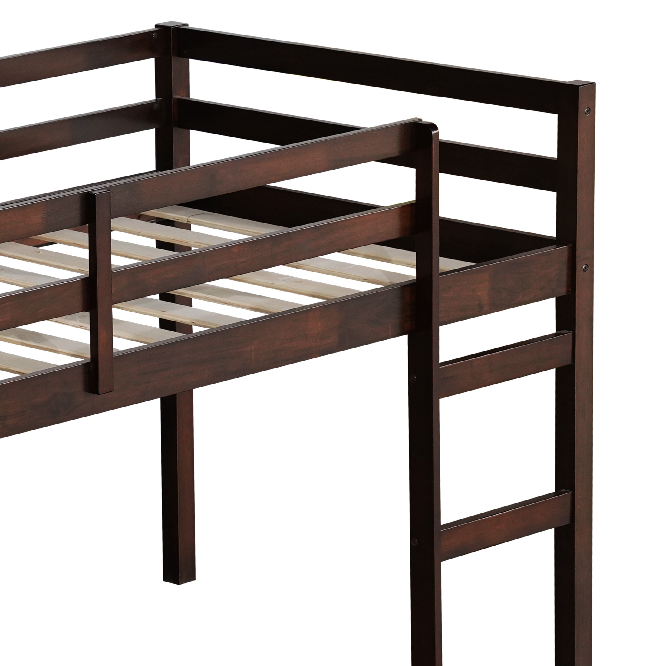 Noble House Modern Tilda Twin Loft Bed, Solid Rubber Wood Frame with Ladder, Spacious Under for Kids, Espresso