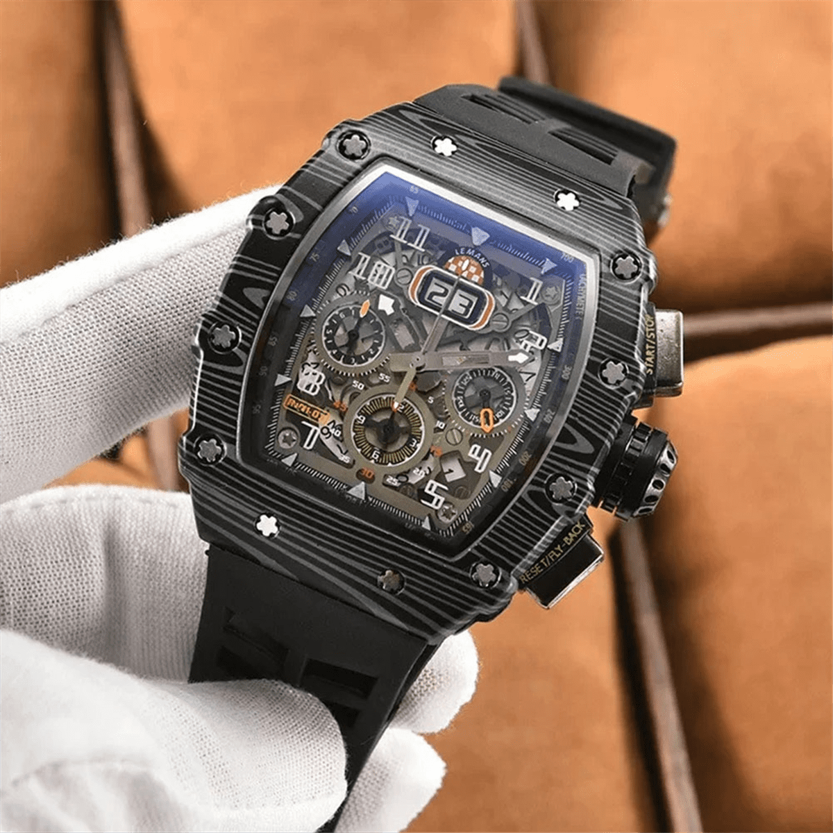 Luxury Mechanical Style Men S Watch Waterproof 6 Needle Run Second Watch Wine Barrel Shaped Quartz Watch 5