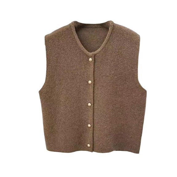 yuksok Knit Cardigan Vest for Women Button Knitted Vest for Commuting Home Shopping Coffee