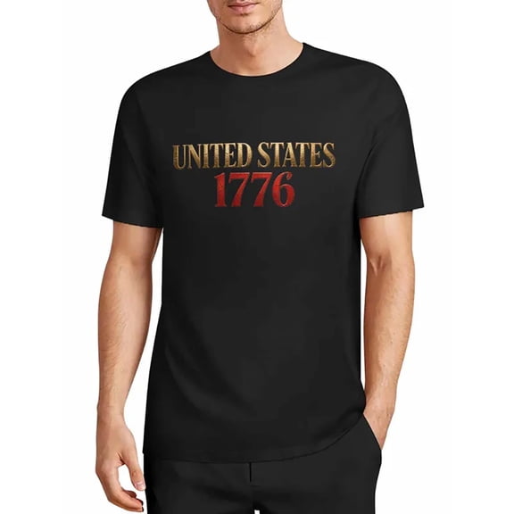 USPEED United States 1776 Minimalist Patriotic Text Graphic T-Shirt, Classic USA Independence 4th of July Short Sleeve Crewneck Casual Top for Men Women
