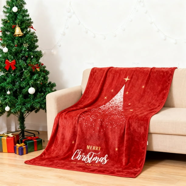 CaiYueKe Christmas Throw Blanket Flannel Plush Soft Warm Reversible Cozy Fleece Blankets with Red Snowflake Design for Couch Bed Sofa Home Decor Winter Gift Holiday Season Comfort