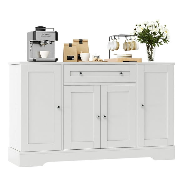 Modern Sideboard Buffet Cabinet with Storage | Wooden Credenza with Drawer & 4 Doors, Freestanding Multi-Purpose Cabinet for Dining Room, Living Room, and Kitchen