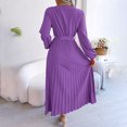 thumbnail image 5 of qafoshin Fall Pleated Dresses for Women V Neck Long Sleeve Midi Dress Waistband Classic Ruched Dress, 5 of 7