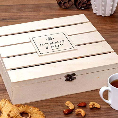 Happy Birthday Food Gift Basket, Healthy Nut Gift Baskets, Birthday Snack Treat in Reusable Wooden Crate, Birthday Snack Box, For Men, Women and Families, Bonnie & Pop