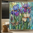thumbnail image 3 of Purple Floral Dragonfly Shower Curtain Stained Glass Artistic Iris Green Leaves Abstract Plant Spring Summer Botanical Bath Curtain Bathroom Decor with Hooks-72"W x 96"L (Pack of 1), 3 of 7