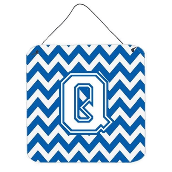 Letter Q Chevron Blue & White Wall or Door Hanging Prints, 6 x 0.02 x 6 in.