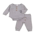 thumbnail image 2 of Newborn Baby Boy Pajamas Outfit Long Sleeve Button Romper Bodysuit Pants Sweatsuit 2PCS Winter Clothes Set, 2 of 7