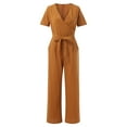 thumbnail image 6 of gakvbuo Jumpsuits For Women Summmer Dressy Wedding Women Solid Pocket Romper Short Sleeve V-neck Belt Loose Overalls Jumpsuit, 6 of 9