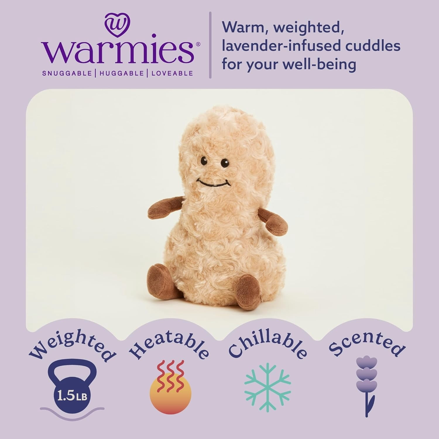 warmies 13" Peanut Stuffed Animal, Microwavable Heated Plushies and Weighted Soft Plush Toys