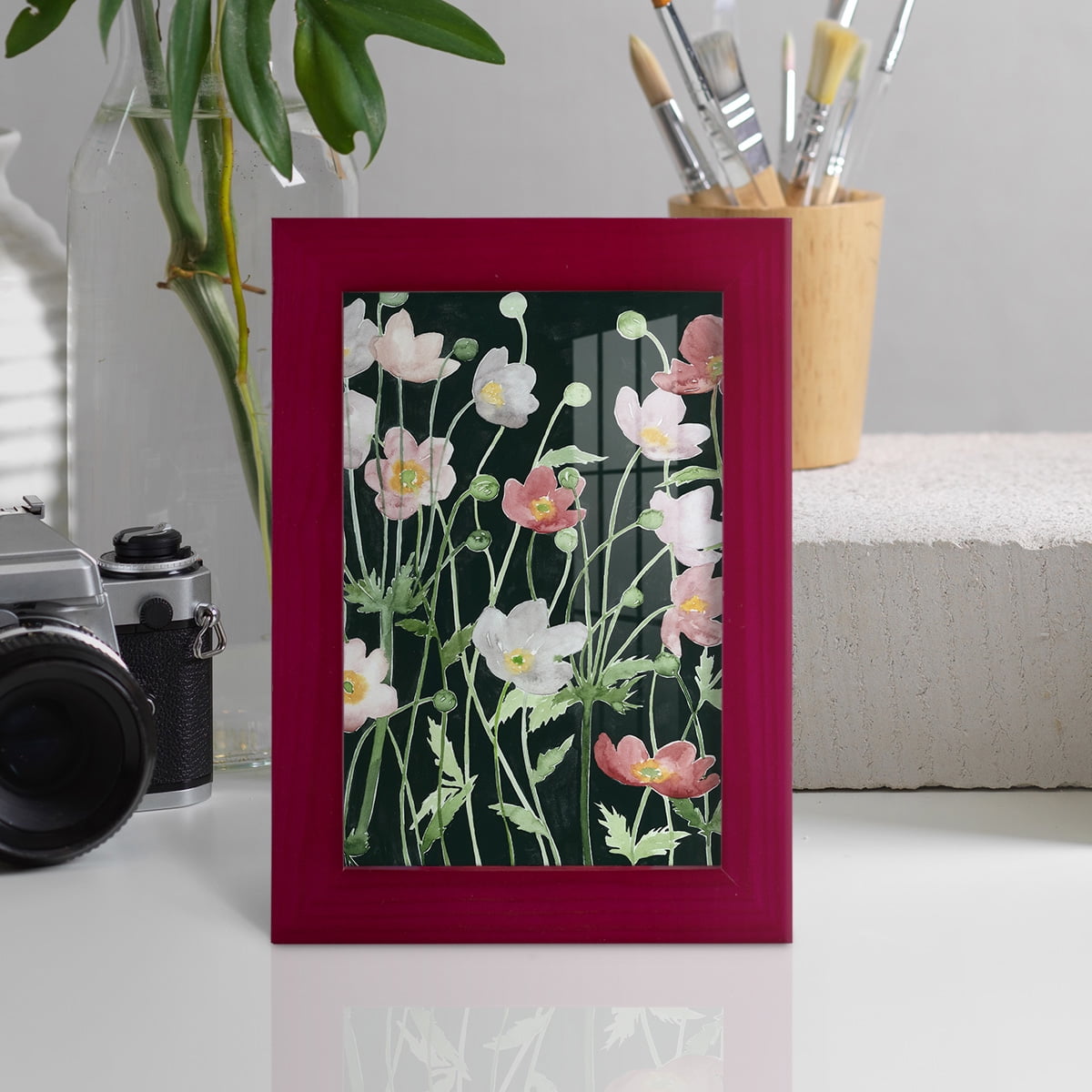 Anemone Dance I -Framed Print w/glass-Cherry Red