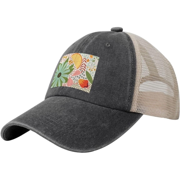 Seamless Pattern of Summer Flowers Baseball Cap for Men Women Mesh Back Trucker Hats Dad Golf Hat