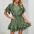thumbnail image 4 of EQWLJWE Robes d'Été pour Femmes 2023 Mode Féminine Couleur Unie Confortable Manches Courtes Décontractées Robe en Dentelle Découpée, 4 of 9
