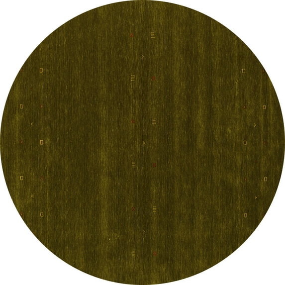 Ahgly Company Machine Washable Indoor Round Abstract Yellow Contemporary Area Rugs, 7' Round