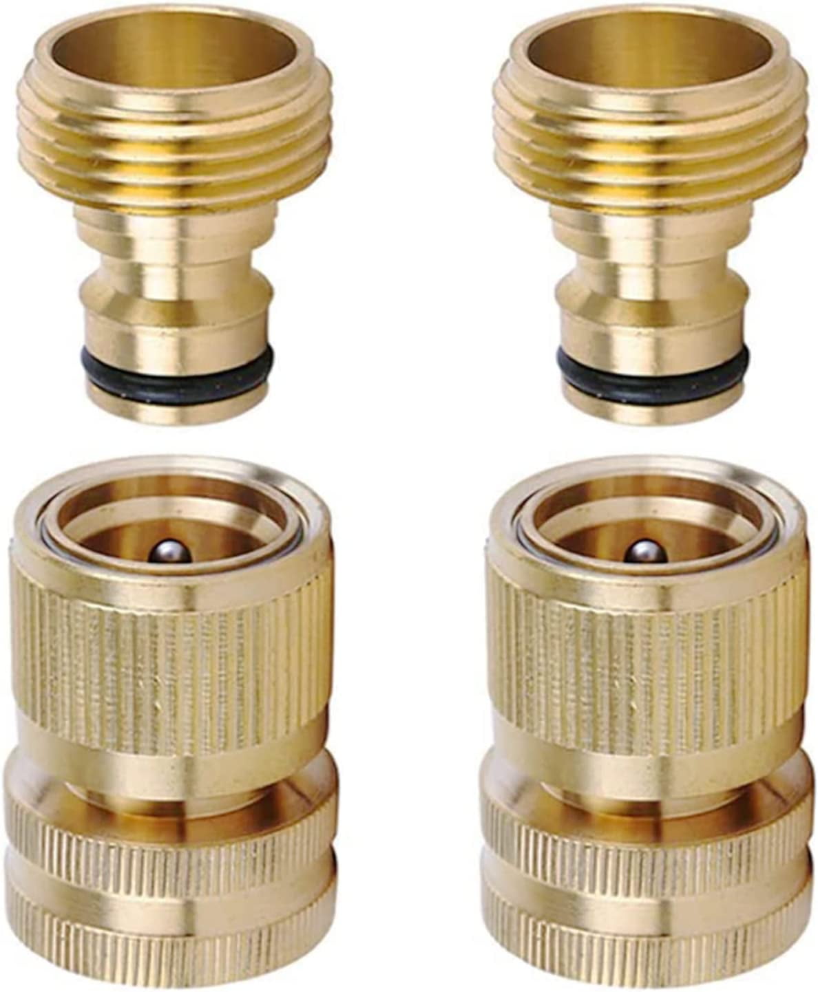 HRTGFD-Brass Hose Quick Connect, 3/4 Inch GHT Thread Garden Hose Quick Connector No-Leak Water Hose Quick Connect Fittings Male and Female - 2Packs