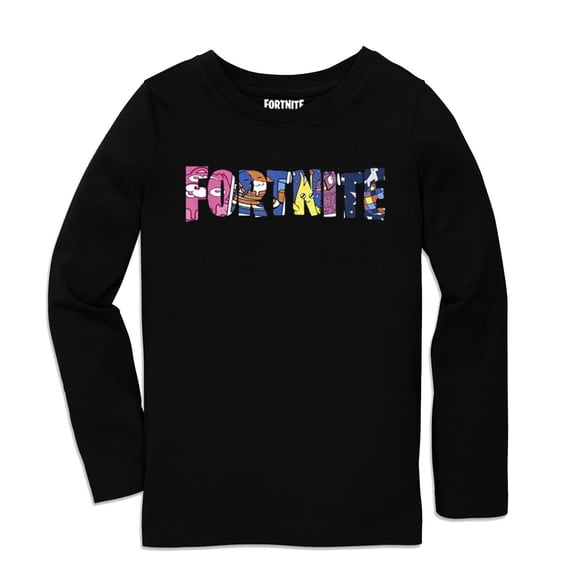 Fortnite Boy's Colorful Filled Logo Long Sleeve Black T-Shirt, Medium