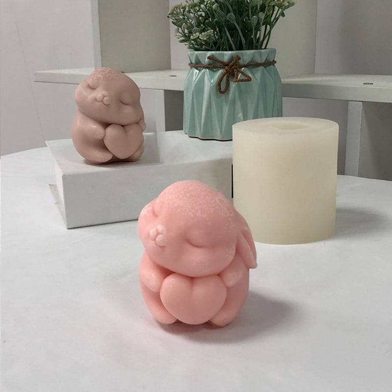 Cute Heart Rabbit Silicone Mold 3D Easter Candle Mould Soap Cake Decorating Tool