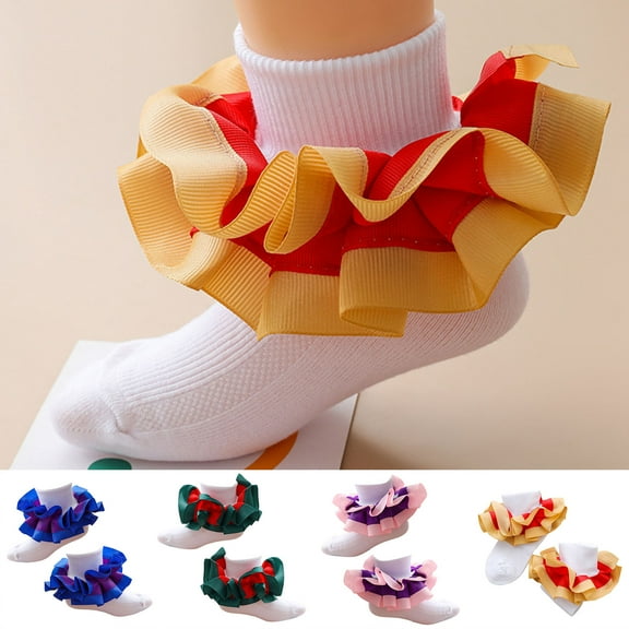 rygai 1 Pair Baby Socks Cute Comfortable Cotton Girls Princess-style Slip Socks with Ruffle Daily Wear,Blue