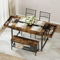 thumbnail image 1 of Retro 4-Piece Farmhouse Dining Table Set for 4, Rectangular Breakfast Nook Table with 2 Chairs and Bench, Space-Saving Small Kitchen Table Set with Storage Drawers, 1 of 6