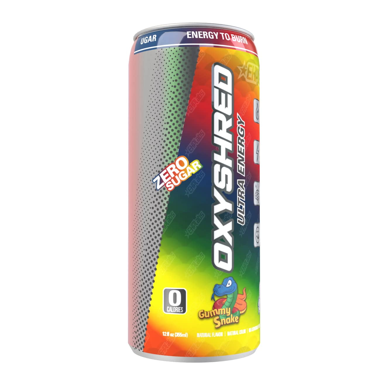 EHP Labs OxyShred Healthy Energy Drink - Zero Sugar Energy Drinks with Amino Acids, Green Tea Extract, Vitamin C & L Carnitine - Zero Carbs, Zero Calories, Clean Caffeine, Gummy Snake (12-Pack)