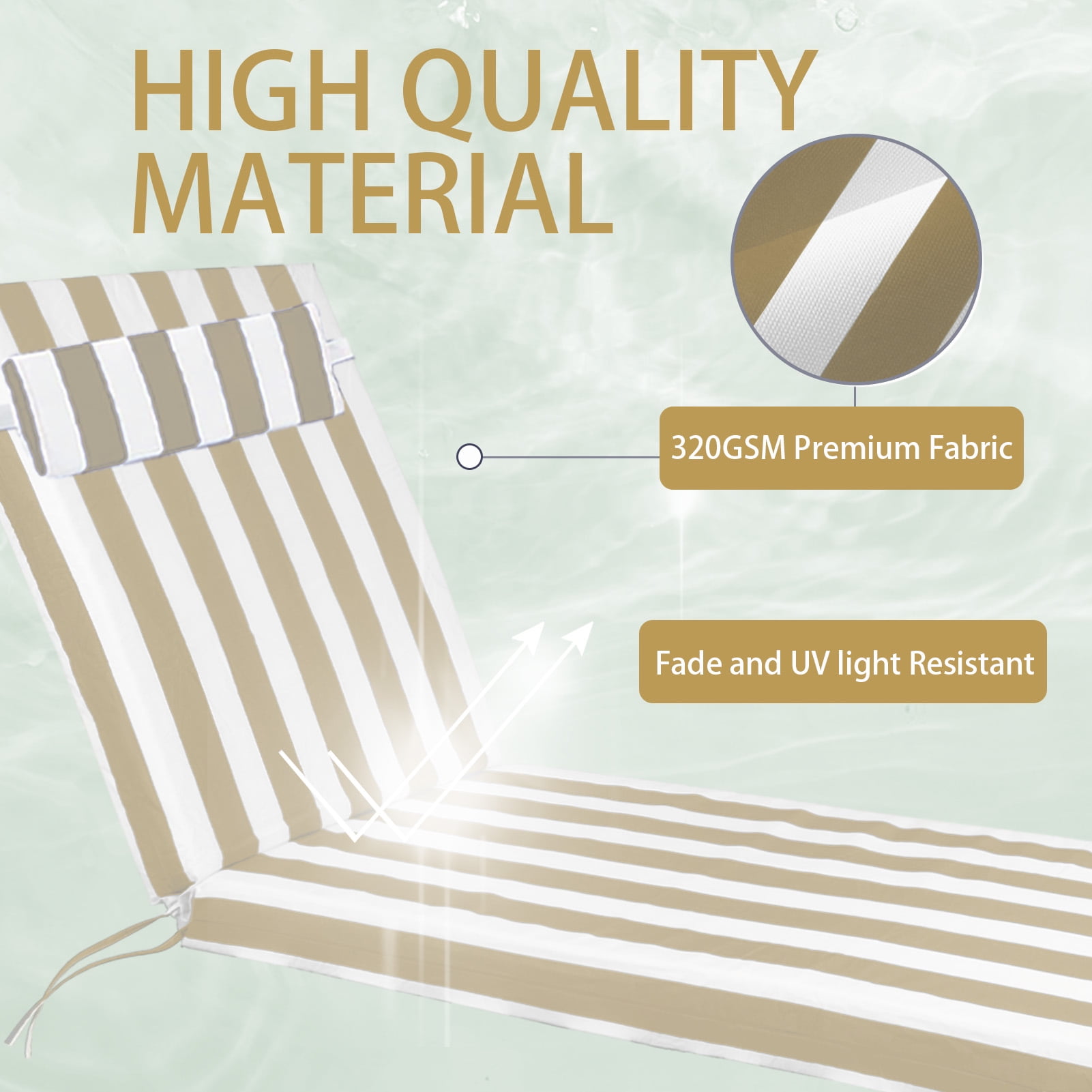 Outdoor Chaise Lounge Cushion with Adjustable Headrest and Straps