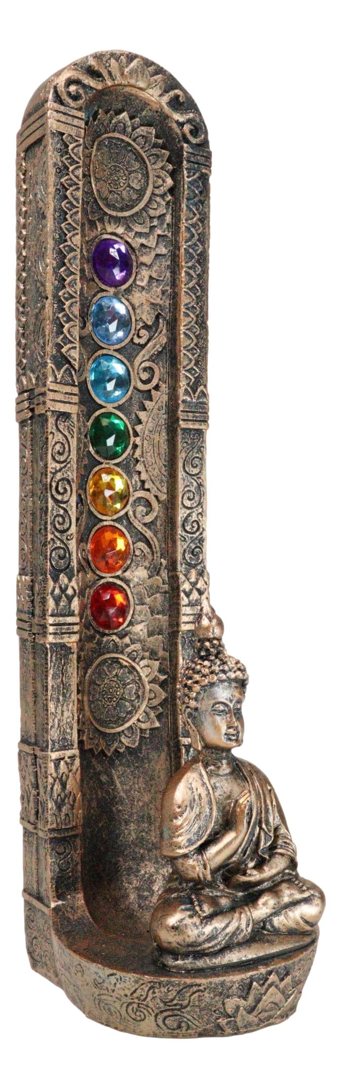 Zen Meditating Buddha Monk With 7 Chakra Zones Gem Colors Incense Holder Statue