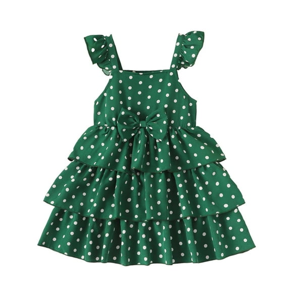 Kucnuzki Toddler Baby Girl Clothes 3T Spring Summer Dress 4T Classic Polka Dot Prints Ruffles Slip Dress Green