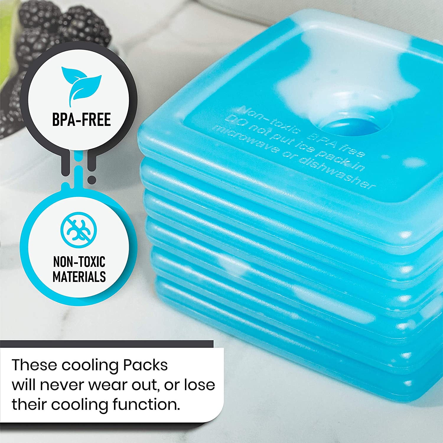 5 pc Colourful Lunch Box Ice Pack Coolers, Lightweight and Long-lasting