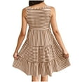 thumbnail image 4 of SMihono Womens Striped Sundresses Summer Trendy Sleeveless Scoop Neck Tank Dresses Casual Loose Vacation Short Dress Khaki M, 4 of 8