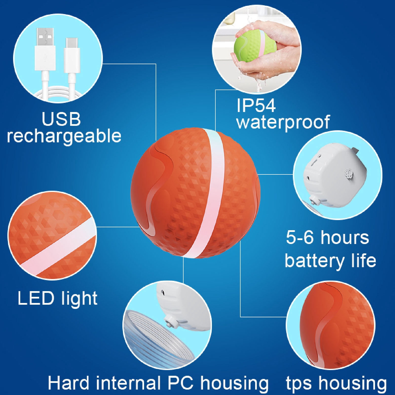 BOKYAN Active Rolling Ball – Waterproof, Rechargeable Interactive Toy for Medium‑Large Dogs, Orange