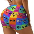 thumbnail image 2 of Xecao Doodle Faces Emotions Print Workout Shorts for Women Soft Smooth Gym Yoga Scrunch Active Tennis Workout Running Shorts, 2 of 9