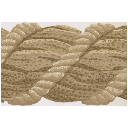 Faux Window Wall - Prepasted Wallpaper Border - Beige Faux Roped Curtain Scalloped Wall Border Retro Design, Roll 15 ft. x 5 in.