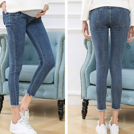

WGOUP Pregnant Woman Jeans Maternity Pants Trousers Prop Belly Legging Blue